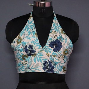 Halter Backless Tie Top Boho Tropical Print Crop Top RTT1004