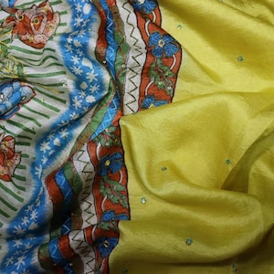 Yellow Saree Silk Sari Fabric 5 Yd Recycled Silk Sari Crafting Drape Sarong Silk Dress Making Fabric Silk Upholstery DIY Project SS1030