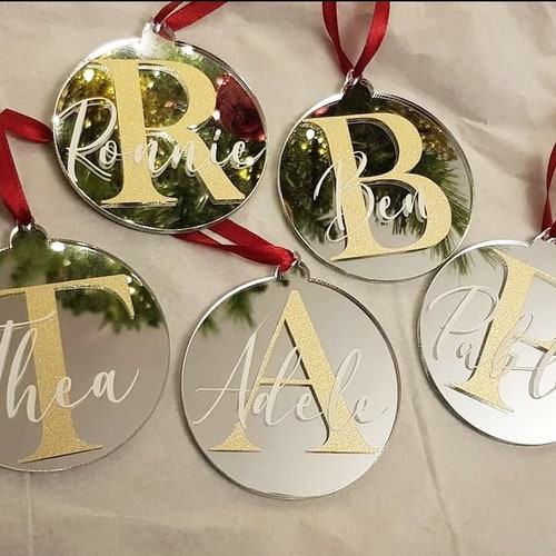 Initial and name personalised Christmas baubles