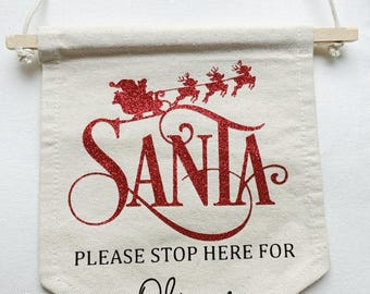 Personalised santa please stop here hanging sign