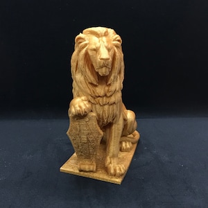 Lion Holding Cartouche | Many Sizes & Colors | 3D Printed and Hand Finished Statue | Lion Holding Scroll | Sitting Lion Statue | Vienna Lion