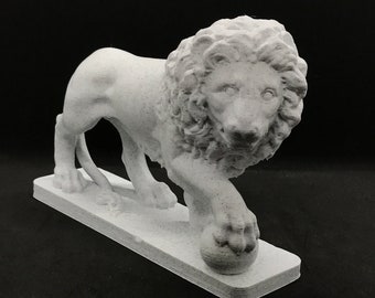 Lion with Ball | Many Sizes & Colors | 3D Printed and Hand Finished Statue | Playful Lion Statuette