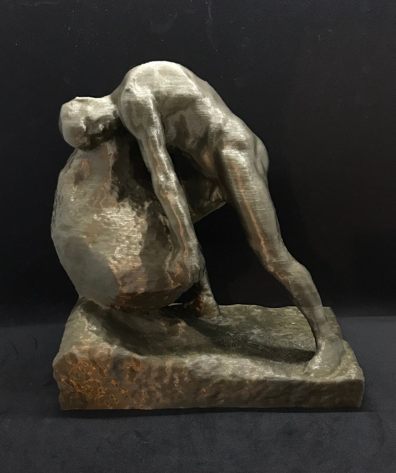 Sisyphus Statue Many Sizes & Colors 3D Printed and Hand Finished Sisyphus and the Boulder Statue Sisyphos Pushing Rock Up Hill Statue image 2