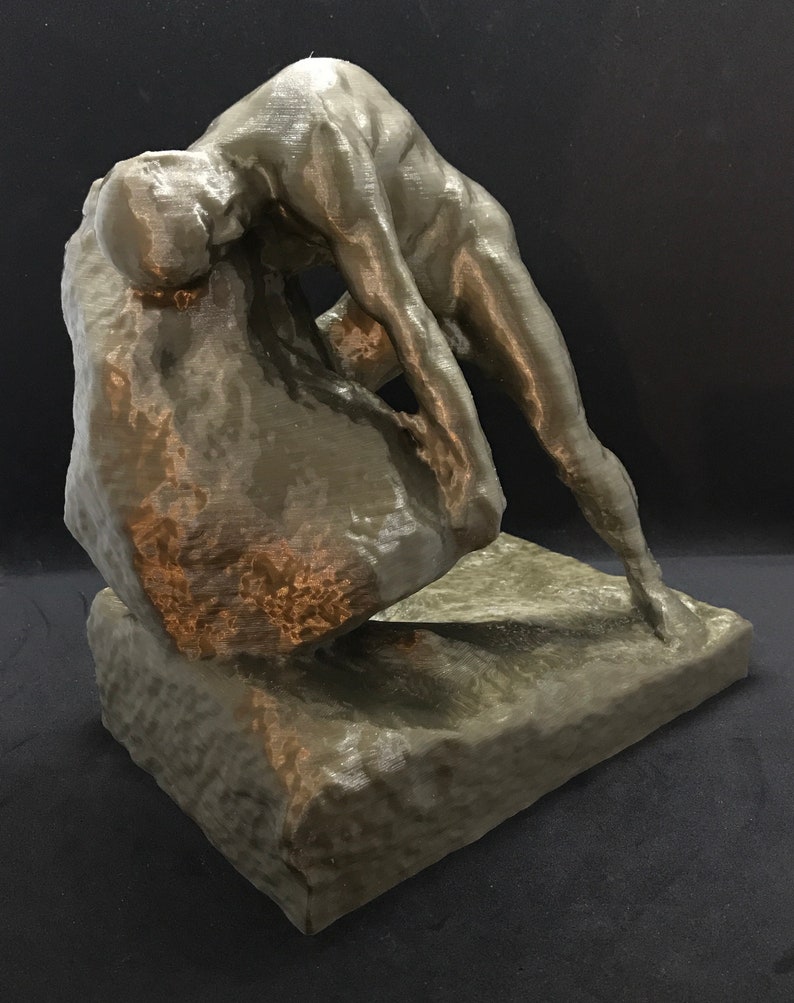 Sisyphus Statue Many Sizes & Colors 3D Printed and Hand Finished Sisyphus and the Boulder Statue Sisyphos Pushing Rock Up Hill Statue image 3