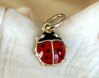 Pendentif coccinelle  ancien art nouveau or jaune 18k et émail