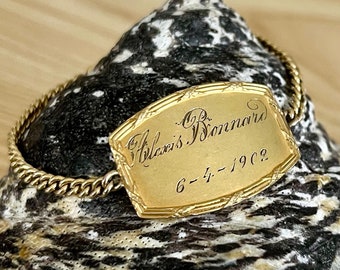 bracelet ancien d’identité art nouveau en plaqué or laminé gold filled 18k