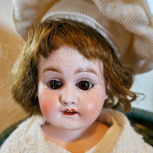 Stunning Quality Rare Antique Bähr & Pröschild Doll, Kid Leather Body, Glass Eyes, Jointed Porcelain German Doll, Home-Made Wardrobe, 13&quot;