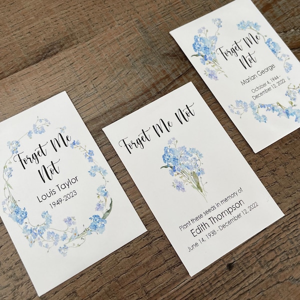 Personalized Funeral Favor, Forget Me Not Memorial Favor, Celebration of Life Favor, Forget Me Not Seed Packet Favor, In Loving Memory