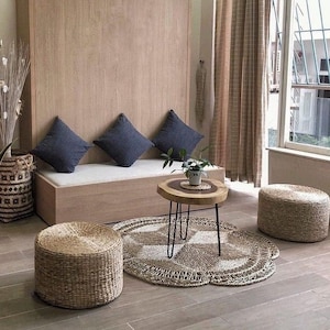 Flower Hand Woven Seagrass Rug | Rustic Style Natural Brown Straw Floor Mat | Décor Tatami Rug Carpet | Picnic Mat | Medication Floor Mat