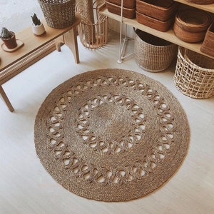 Waves Hand Woven Seagrass Rug | Rustic Style Natural Brown Straw Floor Mat | Décor Tatami Rug Carpet | Picnic Mat | Medication Floor Mat
