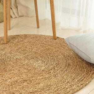 Plain Hand Woven Seagrass Round Rug | Rustic Style Natural Brown Straw Floor Mat | Décor Tatami Rug Carpet | Picnic Mat|Medication Floor Mat