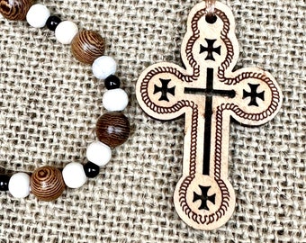 Big cross wooden necklace-Rosary necklace-Wood beads necklace-Stone cross necklace-Rosaries-Mens necklace-Handmade necklace-Hippie-Surfers