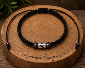 Zodiac sign bracelet-Horoscope bracelet-Black bracelet-Leo bracelet -Braided bracelet-mens/women bracelet-birthday gift-Handmade zodiac sign