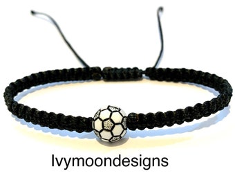 Bracciale con pallone da calcio - Cotone cerato nero, regolabile