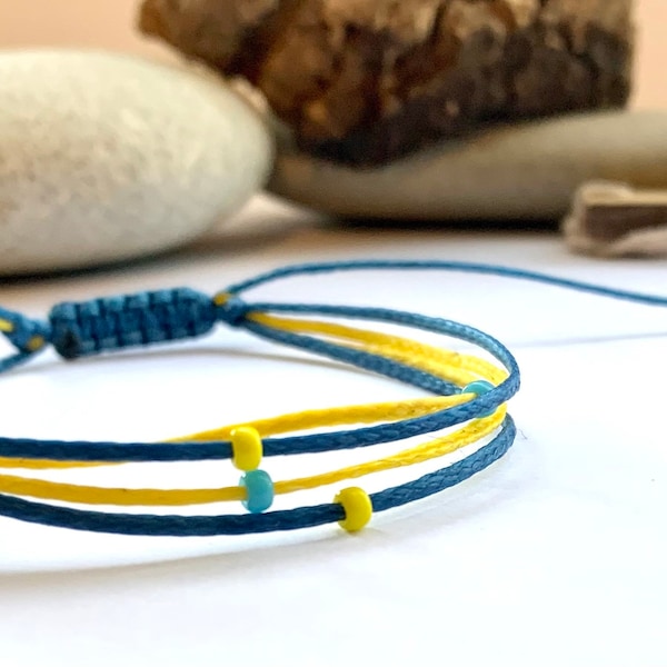 Waxed cotton thread and Miyuki beads -Handmade bracelet-Ukraine flag-Ukrainian colours-Yellow and blue-Friendship bracelets-Ukraine bracelet