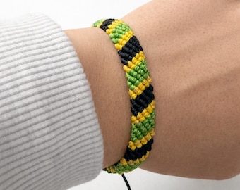 Geflochtenes Armband-Jamaikanisches Armband-Freundschaftsarmband-Schwarz Gelb Grün Farben-Geflochtenes Armband-Jamaika Flagge-Jamaika Farben-Rastafari