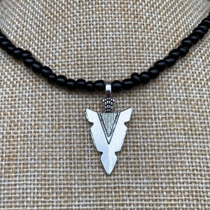 Beaded necklace-Mens necklace-Arrow necklace-Black beads necklace-Glass seed beads necklace-Surfer necklace-Necklace for men