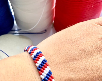 Handmade Red, White, and Blue Friendship Bracelet - Waterproof