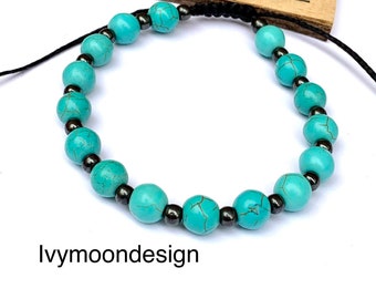 Turquoise bracelet-Natural Turquoise bracelet-Gemstone bracelet-Turquoise and Hematite bracelet-Healing stones bracelet-Reiki bracelet