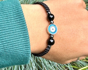 Evil eye bracelet-Double sided Turkish Eye bracelet-Handmade bracelet-Black onyx beads bracelet-Protection gift-Men’s bracelet-Adjustable