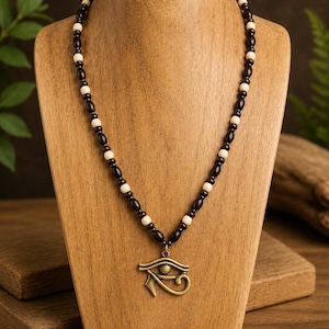 Handmade Eye of Horus necklace-Spiritual protection necklace-Wooden beaded necklace-Beaded necklace-Egyptian necklace-Eye of Ra-Egyptian