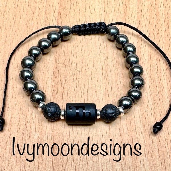 Bracelets signes du zodiaque-Bracelets de pierres précieuses-Bracelets horoscope-Bracelet hématite-Pierres de lave-Onyx noir mat-Signe du zodiaque-Bracelet pour homme-Royaume-Uni