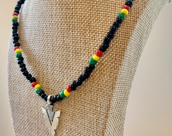 Reggae Necklace-Rasta Necklace-Jamaican Style - Glass seed beads necklace-Reggae Arrow Necklace-Rastafarian Necklace-Reggae colours