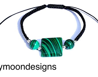 Malachite and sterling silver beads bracelet-Green malachite bracelet-Gift for her-Natural stone-Healing bracelet-Malachite jewellery-Womens