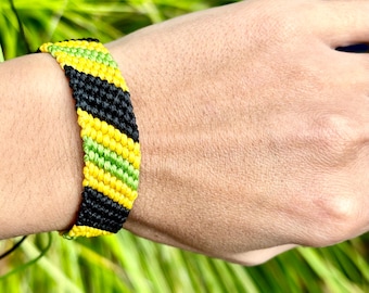 Geflochtenes Armband-Jamaikanisches Armband-Freundschaftsarmband-Schwarz Gelb Grün Farben-Geflochtenes Armband-Jamaika Flagge-Jamaika Farben-Rastafari