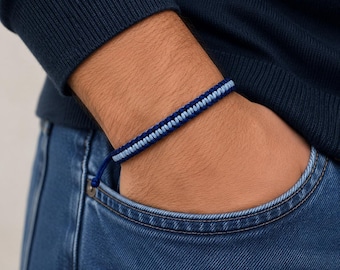 Woven bracelet-Navy blue and blue colours-Braided bracelet-Mens bracelet-Sea colours-Ocean -Surfers-Handmade-Beach-Friendship-Waterproof-Uk