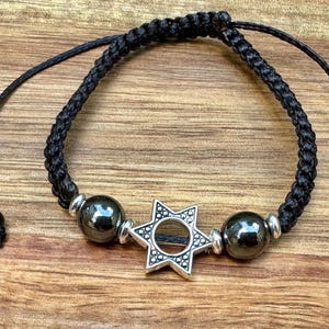 Star of David bracelet-The Magen David-Hematite bracelet-Black bracelet-Jewish star-Hebrew Jewellery-Handmade-Protective-Men’s bracelet