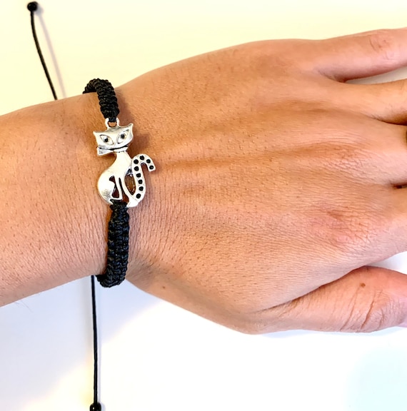 Cat Bracelet Handmade Bracelet cat Charm Bracelet cat Lover black