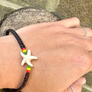 Starfish bracelet-Reggae bracelet-Black string bracelet-Stone star fish bracelet-Bracelet for men-Rastaman-Rastafarian-Handmade-Rasta-Uk image 2