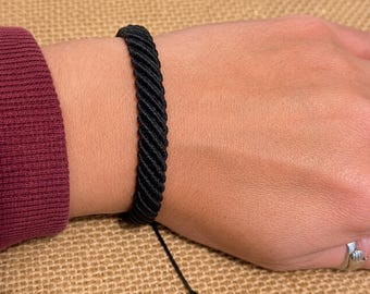 Black bracelet-Woven bracelet-Mens black bracelet-Adjustable-Waterproof waxed cord bracelet-Emo gothic rock jewellery-Friendship bracelet
