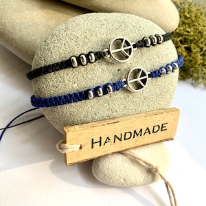 Mens bracelet-Peace bracelet-Peace symbol charm -Peace sign bracelet-Unisex-Black bracelet-Blue bracelet-Braided bracelet-Hippie bracelet