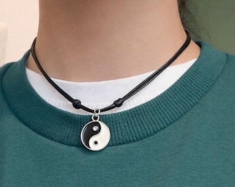 Handmade Yin Yang Pendant Necklace -Adjustable Cotton Cord-Taoism Balance Symbol-Balance Symbol Jewellery-Tai Chi pendant-Mens necklace