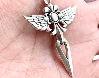 Handmade pendant-Mens pendant-Angel Sword pendant-Winged Goddess necklace-Cross Angel pendant-sword warrior pendant -samurai sword