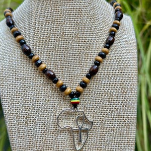 Collier carte africaine-collier de perles-collier reggae-collier croix Anhk-Symbole égyptien-pendentif Afrique-collier en bois-collier surfeur