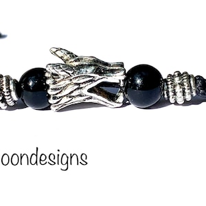 Wolf bracelet-Wolf head bracelet-Stainless Steel Wolf head and black onyx beads-Braided bracelet-Black bracelet-Bracelet for mens-Handmade