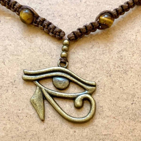 Eye of Horus choker-Eye of Horus necklace-Eye of Ra-Choker necklace-Tiger eye beads choker-Ancient Egyptian-Symbol of Protection-Handmade-Uk