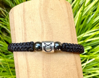 Zodiac sign bracelet-Horoscope bracelet-Black bracelet-Taurus bracelet -Braided bracelet-mens bracelet-women bracelet-birthday gift-Handmade