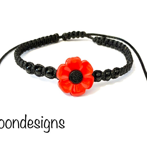 Bracelet coquelicot - Fil tissé-Bracelet fait main-Bijoux faits main-Cadeau spécial-Bracelet pour femme-Jour du souvenir du coquelicot-En souvenir des héros