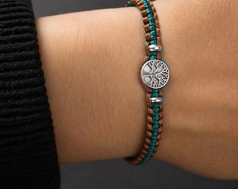 Tree of life bracelet-Double sided -2colours-brown and dark green-Colours of the Earth bracelet-Handmade bracelet-Braided bracelet-Men-Women