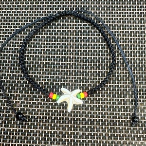 Starfish bracelet-Reggae bracelet-Black string bracelet-Stone star fish bracelet-Bracelet for men-Rastaman-Rastafarian-Handmade-Rasta-Uk image 7