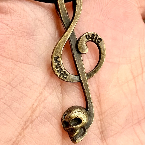 Skull music note-Antique bronze-Halloween gift-Musical jewellery-Musical note-Treble Clef Music Note Necklace-Skull-Halloween pendant-Women