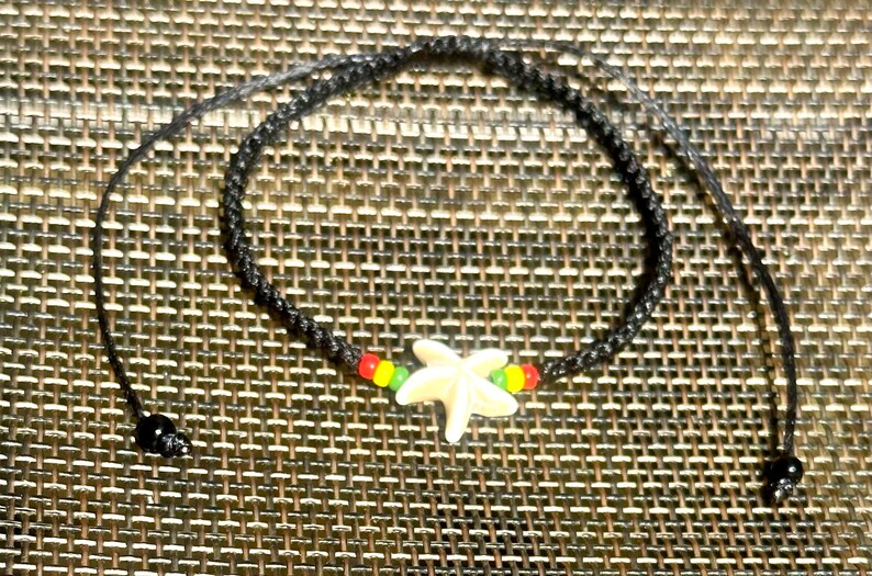 Starfish bracelet-Reggae bracelet-Black string bracelet-Stone star fish bracelet-Bracelet for men-Rastaman-Rastafarian-Handmade-Rasta-Uk image 10
