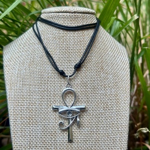 Eye of Horus and Ankh cross pendant-Spiritual-Religious-Evil eye-Egyptian-Hawk-Handmade-Key of Life-Egypt-Ankh and Eye of Ra-Wadjet pendant