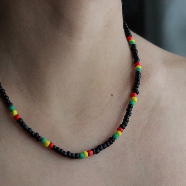 Handgefertigte Halskette-Reggae-Halskette-Rasta-Perlen-Halskette-Rastafarian-Halskette-Rot-Gelb-Grün-Halskette-Jamaikanische Halskette-Reggae-Stil-Uk