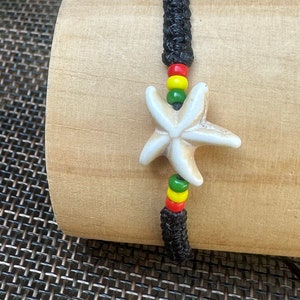 Starfish bracelet-Reggae bracelet-Black string bracelet-Stone star fish bracelet-Bracelet for men-Rastaman-Rastafarian-Handmade-Rasta-Uk image 9