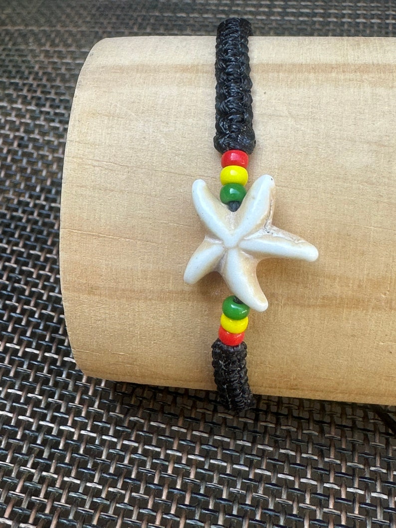 Starfish bracelet-Reggae bracelet-Black string bracelet-Stone star fish bracelet-Bracelet for men-Rastaman-Rastafarian-Handmade-Rasta-Uk image 9